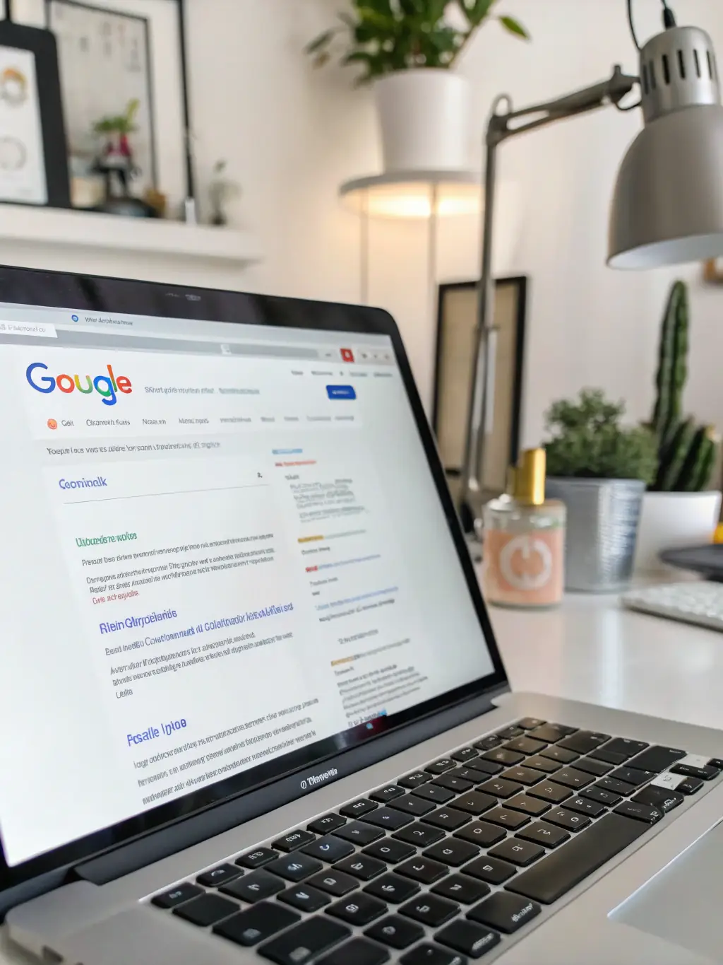 An image illustrating a website's search engine results page (SERP) with Digital Prototype's client ranking at the top, surrounded by relevant keywords and search trends.